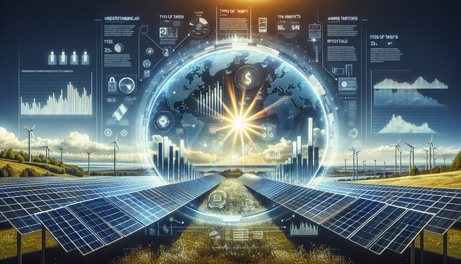 alt_text: A vibrant cover showing solar panels and infographics on tariffs, titled 'Understanding Solar Panel Tariffs'.