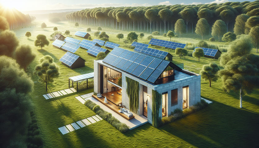 alt_text: Modern home with solar panels in a green landscape, showcasing a DIY solar kit and eco benefits.