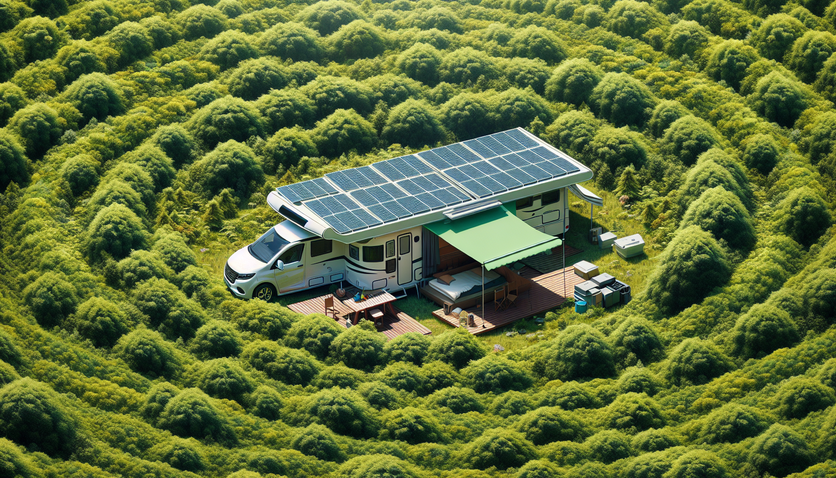 Vector illustration of solar panels designed for camper use, in a flat design style.